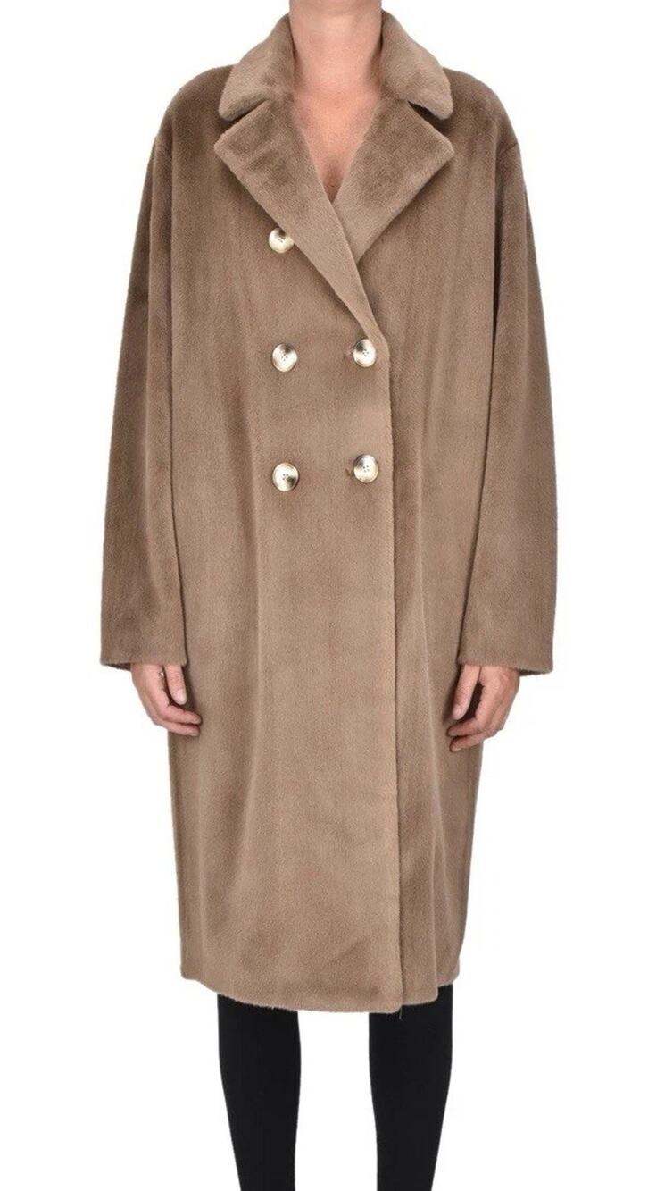 Betta Corradi Paris Eco Fur Women’s S Long Double Breasted Coat Chocolate Brown